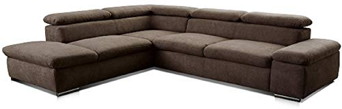 Cavadore Alkatraz - Sofá esquinero Grande en Forma de L con otomana Izquierda y reposacabezas Ajustables, diseño Moderno, 274 x 66 x 228 cm, Color marrón