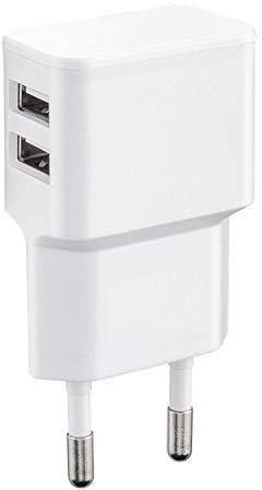 Wicked Chili Chargeur Secteur Dual USB Charger 12W / 2400mA Pro Series Universelle adaptée pour téléphone Portable, Smart Watch, Powebank et Enceinte Bluetooth, avec 90°Angulaire USB Socket, Blanc