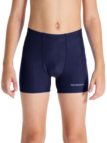 DEVOROPA Youth Boys Swim Shorts Square Leg Swimsuit Nylon Swimming Boxer Brief UPF 50+ Navy L