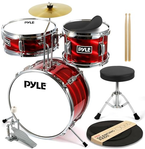 Pyle Kinder Schlagzeug Set– Drums for Kids, Kinderschlagzeug ab 3 Jahre bis 8 Jahre, Drum Set mit Snare Drum, Drum Pad für Kinder, Becken Schlagzeug &Drumsticks. Geeignet, um Schlagzeug zu lernen, Red