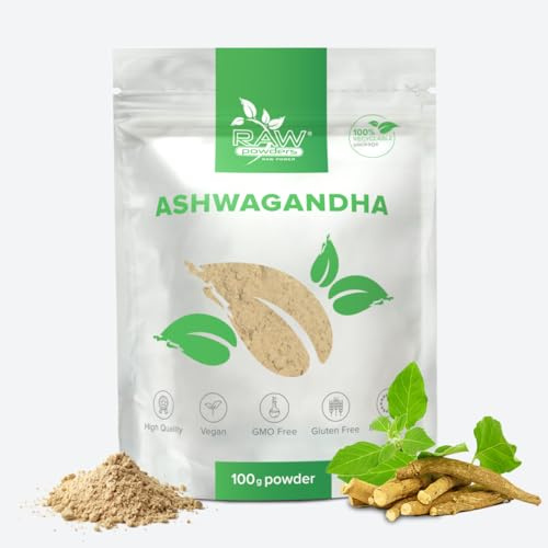 Ashwagandha Powder 100 g – Stöd för stresshantering, avslappning och allmänt välbefinnande – Rena ingredienser, GMO- och glutenfria, GMP-certifierat kosttillskott från Raw Powders