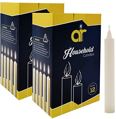 AR Candles - Unscented White Household Candles 13.5cm – 2 Packs of 12 (Total of24) – Shabbos/Shabbat Candles for Power Cuts, Emergency, Prayer, Vigil, Church, Long Burning, Decorative & Daily Use