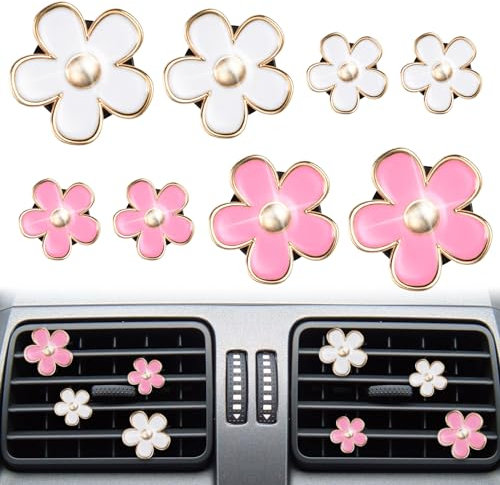 URAQT Auto Diffuser, 8 Stück Gänseblümchen Blume Auto Lufterfrischer Clip Air Outlet Lüfterfrischer Vent Clips Auto Innendekorationszubehör Auto Parfüm Diffusor Mit 4 x Aromatherapie Tabletten