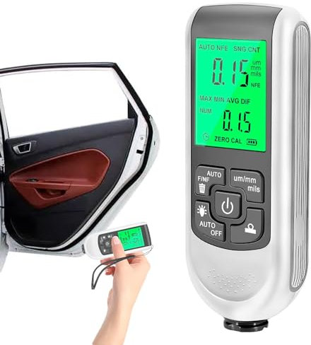 SPORWAY Digitales Schichtdickenmessgerät, Lackdickenmessgerät Auto Lackmessgerät, Ultra Hochpräzise Sonde Schichtdickenmessgerät mit LCD Display, Farbdickenmessgerät Messbereich 0-2000UM (Weiß)