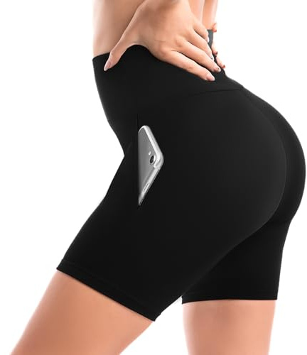 Leafigure Leggings with Pockets Women Gym Shorts for Women， High Waisted Opaque Womens Cycling Shorts for Sport Yoga Gym Black LXL