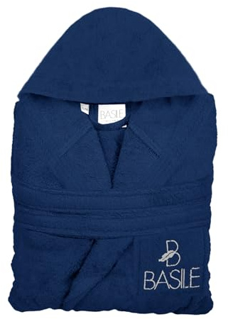 Basile Milano, Peignoir avec capuche et poche brodée en éponge de pur coton, taille L/XL, bleu