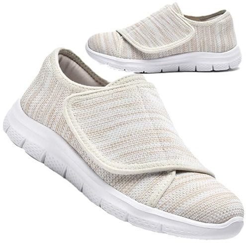 Aocase Orthopädische Turnschuhe für Damen Diabetiker Schuhe Damen Freizeitschuhe mit Klettverschluss Weite Passform Schuhe für Geschwollene Füße Gesundheitsschuhe,Beige,43/265mm