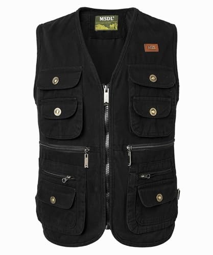 KTWOLEN Mens Fishing Waistcoat Multi Pocket Gilet Safari Sleeveless Gillette Jackets Summer Utility Vest Hiking Photography Vests Body Warmers, Black, XXL