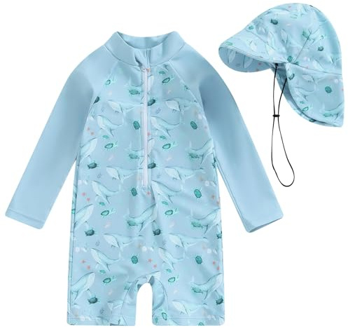 Happy Cherry Costume da Bagno Intero Ragazzi Bambini Protezione Solare UPF 50+ con Cappello da Sole Cartone 90cm