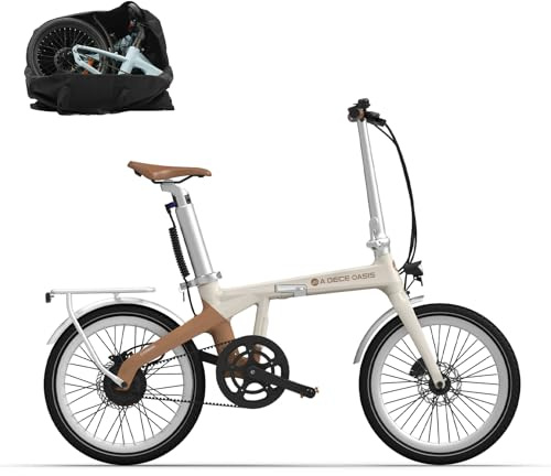 Bicicleta Eléctrica Plegable Ado AirCarbon de 20 Pulgadas para Adultos, Ultraligera 14,5 kg, Transmisión por Correa, Motor Bafang, Modos Eco y Sport, GPS, LCD,100 km,Bolsa de Almacenamiento (Caqui)