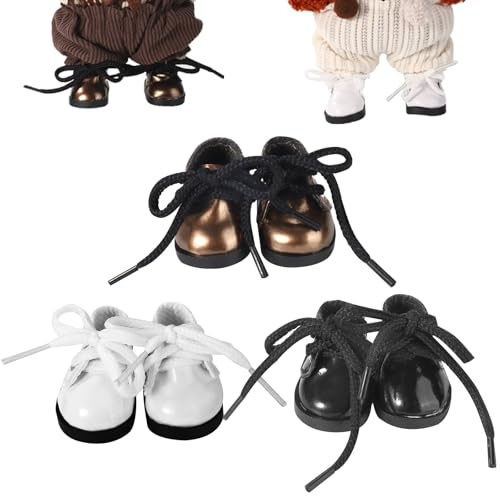 3 Paia di Scarpe per Bambole, 3 Colori in Vinile Mini Scarpe Giocattolo Carine Accessori Abiti Delicati alla Moda per Bambole da 17 cm (Nero, Bianco, Marrone)