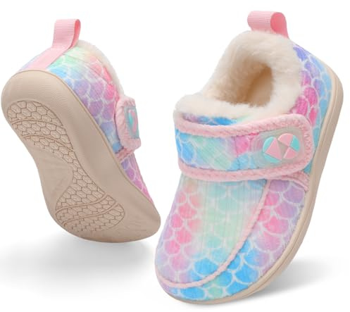 JOINFREE Girls Boys Slipper House Shoes Width Fit Furry Slippers Toddler Indoor Outdoor Shoe Kids Winter Barefoot Colorful 6 UK Child Wide