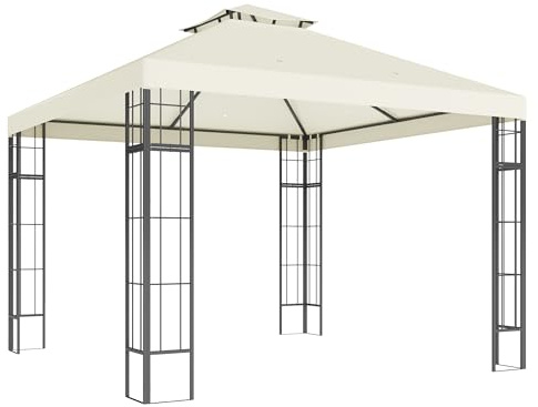 Outsunny Pavillon mit Doppeldach, ca. 3x3 m Winterfest Wasserabweisend Stabil Partyzelt mit UV-Schutz Gartenpavillon aus Metall, für Terrasse, Garten, Cremeweiß