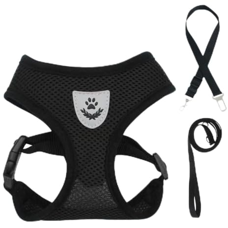 UZYXC Harnais pour Chat 3 en 1 avec Laisse et Ceinture de Sécurité pour Voiture, Harnais en Maille Ajustable (Poitrine 42-56cm) pour Petit Chat et Chaton 4-6kg