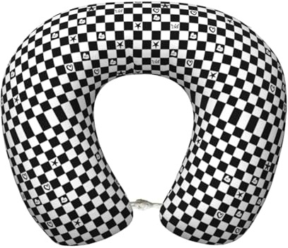 OEDTF Travel Pillow,Memory Foam U-Shaped Neck Pillow Soft Comfortable Relieves Fatigue Portable for Airplane Train Car Checkboard