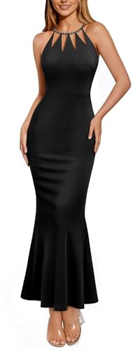 VFSHOW Womens Sexy Cut Out Halter Formal Wedding Guest Bodycon Maxi Dress Fitted Long Cocktail Party Prom Night Out Evening Mermaid Dresses (Black, Medium) 12720 BLK M
