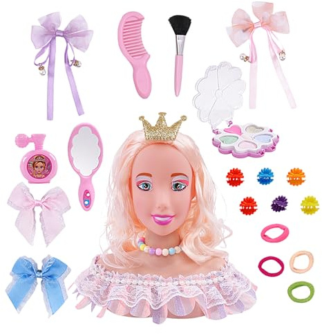 Peinado De Maquillaje De Muñeca - Cabeza De Modelo De Cabello, Accesorio 20X | Juguete Creativo Para Niños, Kit De Cosméticos Para Niñas, Estilo De Belleza Práctico, Juego De Roles Divertido, Mesa De