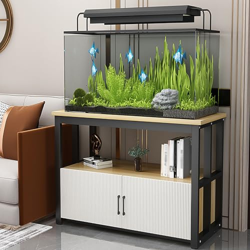 Heavy Duty Aquarium Stand with Cabinets and Reinforcement Beams for Fish Tanks, Turtle Terrariums, High Weight Capacity