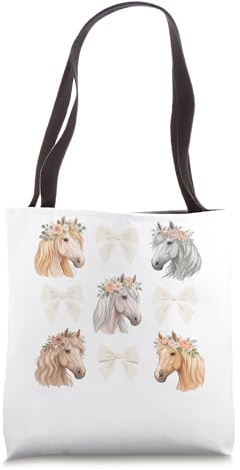 Horse Lover Girl Flowers & Bows Horses Riding Equestrian Fan Tote Bag
