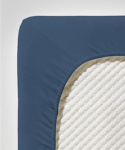 fleuresse Comfort Spannbettlaken (96 % Baumwolle, 4 % Elasthan), mit Rumdumgummizug, Ökotex Standard 100, für Matratzen bis 26 cm Höhe, 90 - 100 x 200 - 220 cm, denim