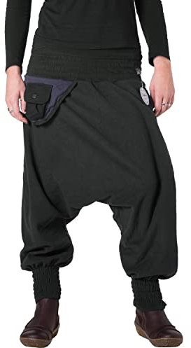 Vishes - Alternative Bekleidung - Warme Thermo Haremshose aus Fleece mit Tasche Schwarz-Grau