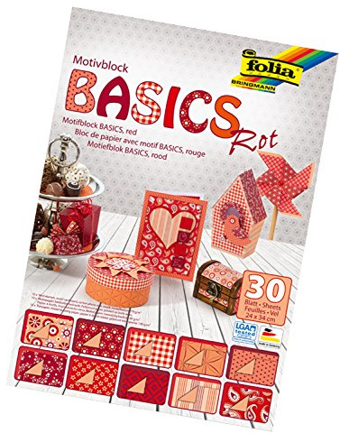 Folia Bringmann Folia 46249 – Bloc Basics à Motif 24 x 34 cm, 30 Feuilles Assorties, Rouge