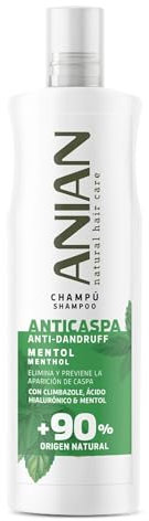 ANIAN - Champú Anticaspa Mentol, 400 ml, Elimina y Previene la Aparición de Caspa, Mayor Brillo e Hidratación, para Cabello con Tendencia a la Descamación y Caspa