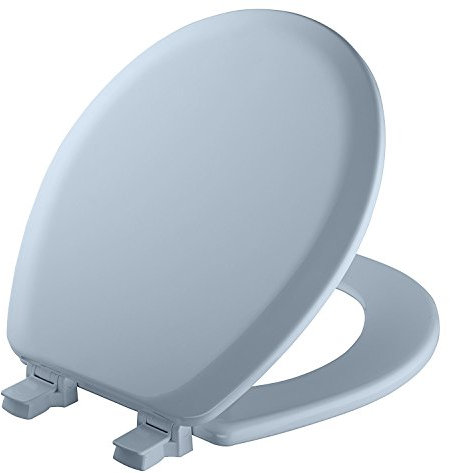 Mayfair Cameron Sky Blue Toilet Seat, Non Slip Heavy Duty Wood, Easy Clean, Made in USA, Round