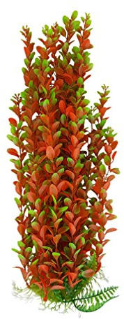 Jumbo Extra Large Tall Plastic Seaweed Aquarium Plant 50-52cm (19-20 Inch) Tall, Green and Orange Round Leaf Plant with Weighted Base Fish Tank or Pond Decoration Ornament