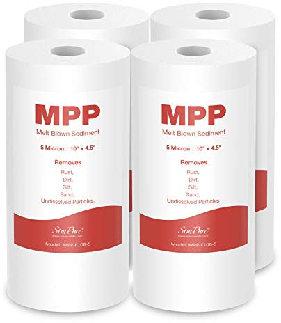 SimPure 10 x 4,5 pouces sédiments en polypropylène de Remplacement de filtres à Eau compatible avec les systèmes de filtration de la maison entière DB10C / DB10C-2-5 Micron, 4 Pack