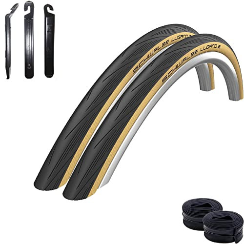 2 x Schwalbe HS471 Lugano 2 28 Rennradreifen Schwarz/Classic 700 x 25C (25-622) + 2 Schwalbe Schläuche SV15 lang (60 mm) inkl. 3 Reifenheber