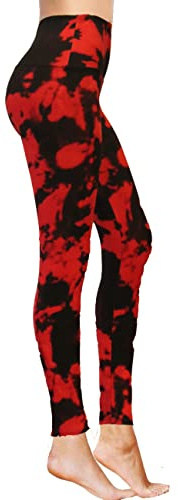 COMFY FOREVER Printed Leggings for Women High Waist Tummy Control Gym Yoga Pants Active Leggings for Women, Black Red Tie Dye, Small / Medium