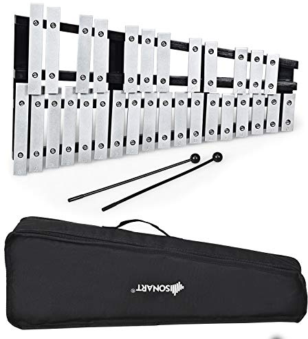 GOPLUS Glockenspiel de 30 Notas Plegable, Xilófono Portátil con 2 Baquetas y Bolsa de Transporte, Instrumento Musical de Percusión con Teclas de Aluminio y Base de Madera, para Niños y Adultos