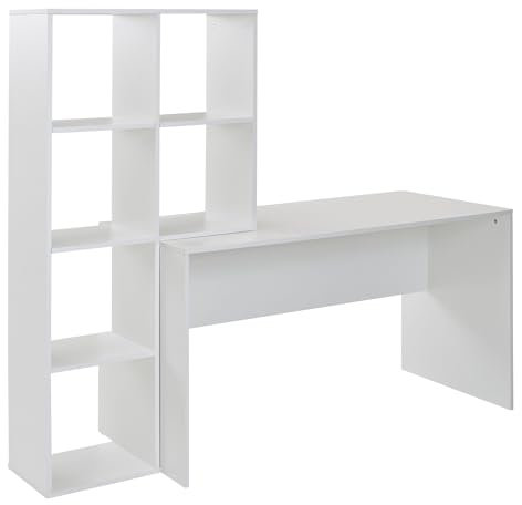 FineBuy Schreibtisch mit Regal Weiß 170x59x143,5 cm Bürotisch Modern, Laptoptisch mit 6 Ablagen, Homeoffice Computertisch mit Stauraum