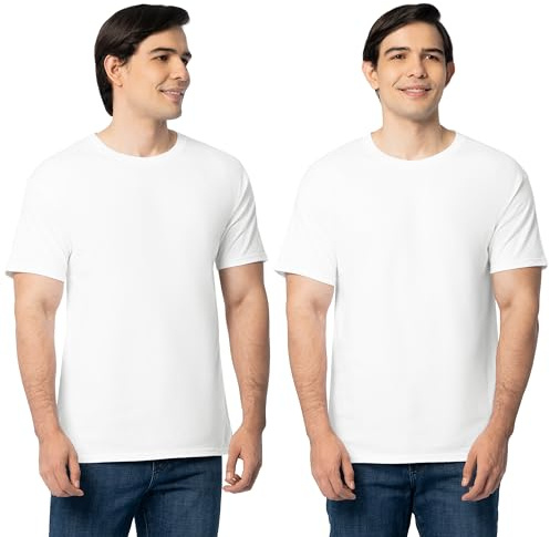 Fruit Of The Loom Mens Eversoft Cotton Shirts, Breathable & Moisture Wicking With Odor Control, Sizes S-4x, Crew - 2 Pack - White, Medium US
