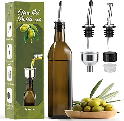 AOZITA Flacon distributeur d'huile d'olive en verre de 500 ml avec bec verseur et entonnoir pour la cuisine, marron