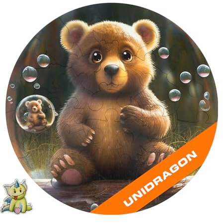 UNIDRAGON Original Wooden Jigsaw Puzzle - Bubblezz Bear, 30 pieces, 9.8х 9.8 (25 х 25 cm), Baby Toy, Gift For Girls and Boys, Wooden Baby Toys, Wooden Puzzle