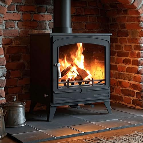 RoyalFire 8.5kW Steel Eco Friendly DEFRA Approved Multifuel Stove - Large Capacity High Heat Output Modern Wood & Charcoal Burning Freestanding Fireplace, Energy Efficient Home Heater