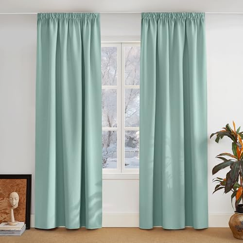 PONY DANCE Extra Wide Curtains with Ruffle Tape for Living Room Set of 2 Pieces H 228 W 167 cm Blackout Ruffle Tape for Rail Thermal Heat Protection Summer