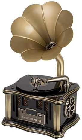 DISHENGZHEN 4.2 Bluetooth Record Player Turntable with Stereo Speaker,Gramophone Record Player Retro Turntable with Wireless Speakers,Player/FM Radio/USB black