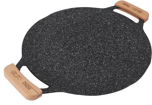 Gernie Korean BBQ Grill Pan - Nonstick Round Cast Iron Skillet with Handle, Multifunctional Stove Plate for Meats, Pancakes