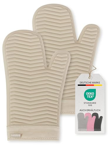 Bellphany Silikon Ofenhandschuhe Paar - Topfhandschuhe zum Kochen & Backen, Backhandschuhe hitzebeständig bis 250°C, Beige