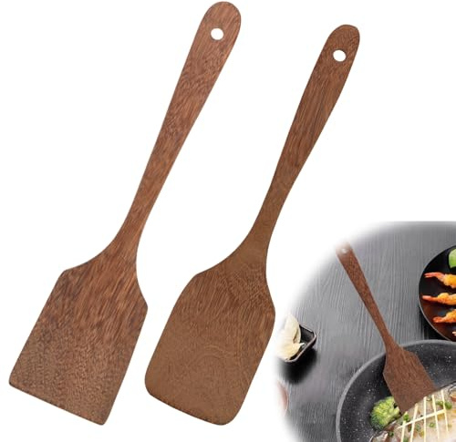 NeutypeChic 2 stycken stekspade trä, köksbestick träsked köksredskap matlagningssked plast oliv trä kökshjälp stekspade köksredskap
