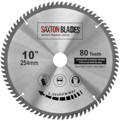 TCT25480T Saxton TCT Circular Wood Saw Blade 254mm x 30mm Bore x 80T for Bosch Makita Dewalt