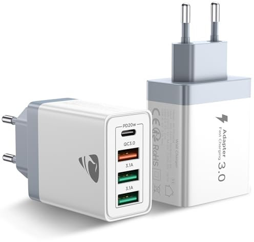 40W USB C Ladegerät, 2Pack 4 Ports Ladegerät Mehrfach mit USB-C und USB-A,Schnellladegerät PD 3.0 Power Adapter Netzteil USBC Stecker für iPhone 16 15 14 13 12 11 X 8 7 6 SE,iPad,Samsung S25 24 23 22