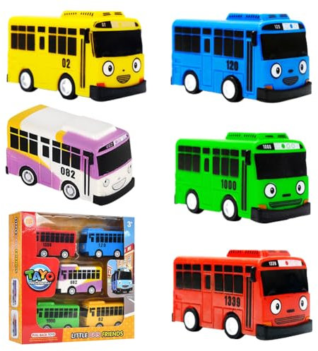 KryfxToy Toy School Bus with Box, 5PCS Die-cast Pull-Back Vehicles, 1:64 Scale Model Car, City Bus Kids Gifts