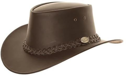 Genuine Leather Australian Bush Hat with Braided Band Black and Brown