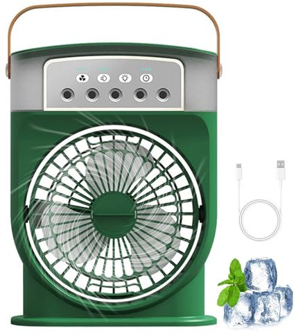 3 in 1 Air Cooler, Mini Tragbare Klimaanlage Mit Kühl- Und Luftbefeuchtungsfunktion, Mini Klimaanlage mit 3 Geschwindigkeiten & 7 LED Licht, Luftkühler Ventilator für Schlafzimmer, Büro (Grün)