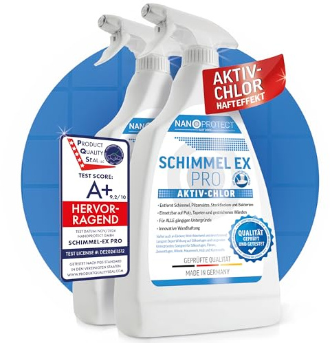 Nanoprotect Schimmelentferner | 2er Set | Extrastark durch Aktiv-Chlor | Professionelles Schimmelspray mit Hafteffekt | Anti Schimmel | Bad, Wand, Fugenreiniger