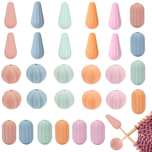 30 Pezzi Fermagli per Maglieria Ferri da Maglia in Silicone per Ferri da Maglia, Protezioni per Punto Dell'Ago per Maglieria,Tappi per Ferri da Maglia a Forma di Zucca 3 Modelli